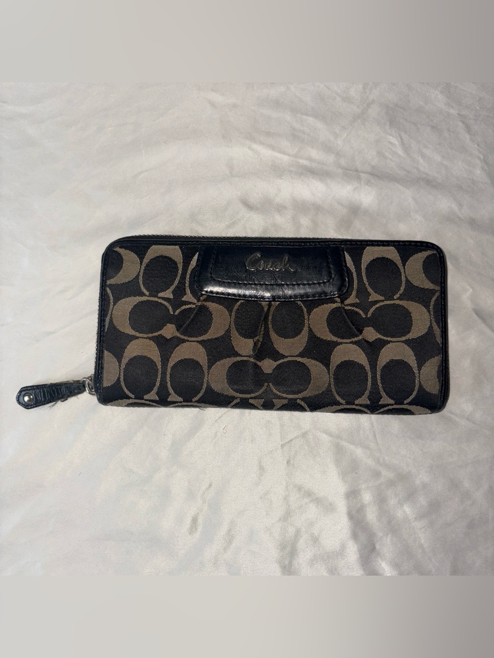 Coach Brown and Black Signature Zip Wallet
